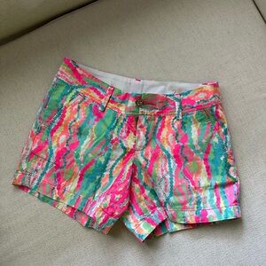 Lilly Pulitzer Pink and Green Bermuda Shorts Vibrant Tropical Style